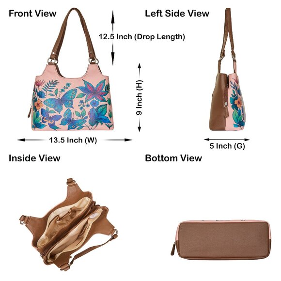 Genuine Leather Printed Shoulder Tote Bag for Women–Top Handle Handbag Daily Use - Picture 3 of 9